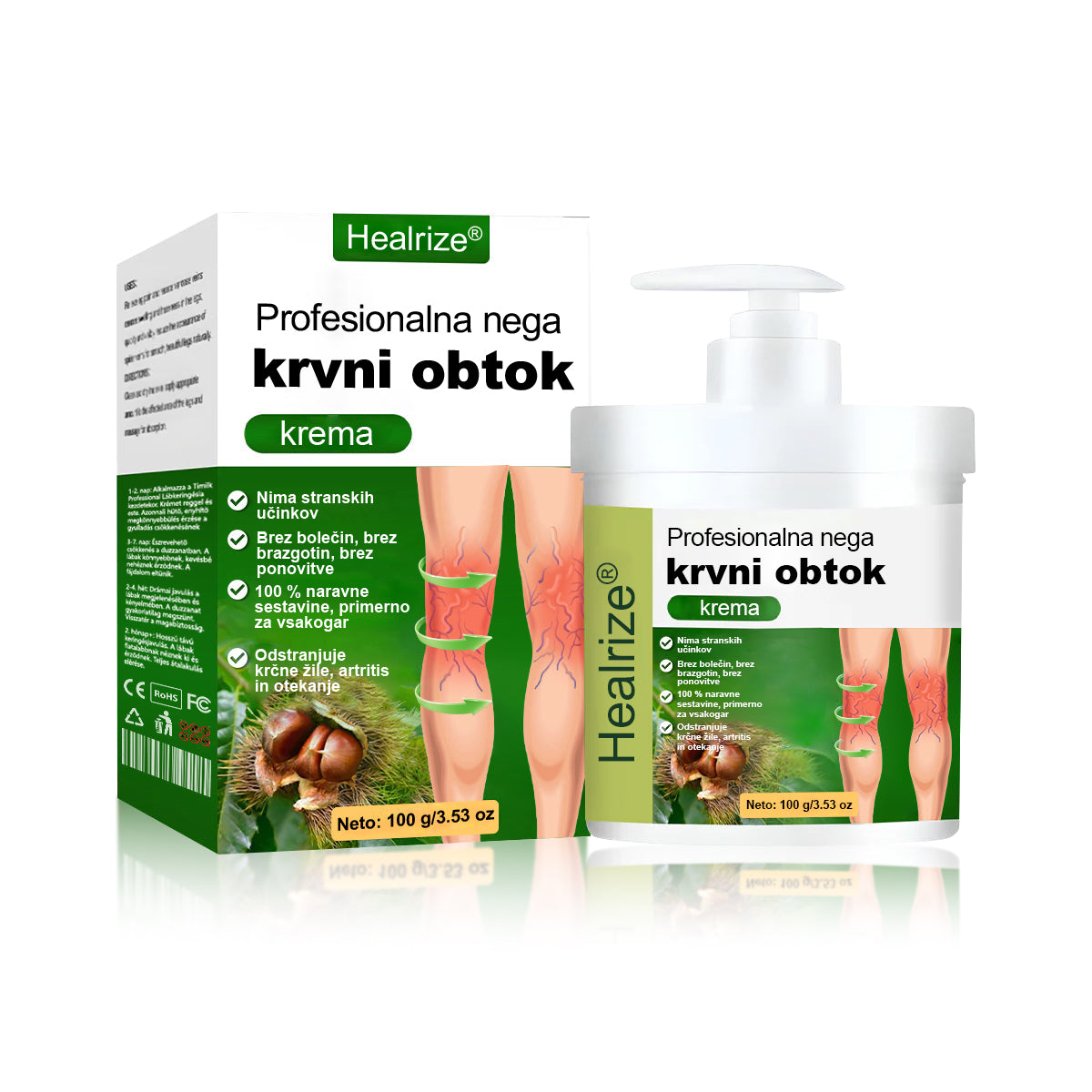Poslovite se od otečenih, bolečih nog – Healrize® FluidEase Professional Krema za cirkulacijo nog prinaša pravo olajšanje! 🦵🌿