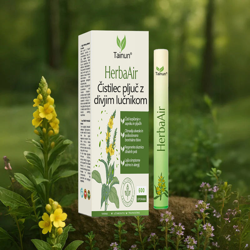 Tainun® HerbaAir zeliščni sprej za čiščenje pljuč ✨ 🌿 Raztaplja sluz · 🔥 Zmanjšuje draženje · 🌬️ Olajša neprijetnosti pri dihanju