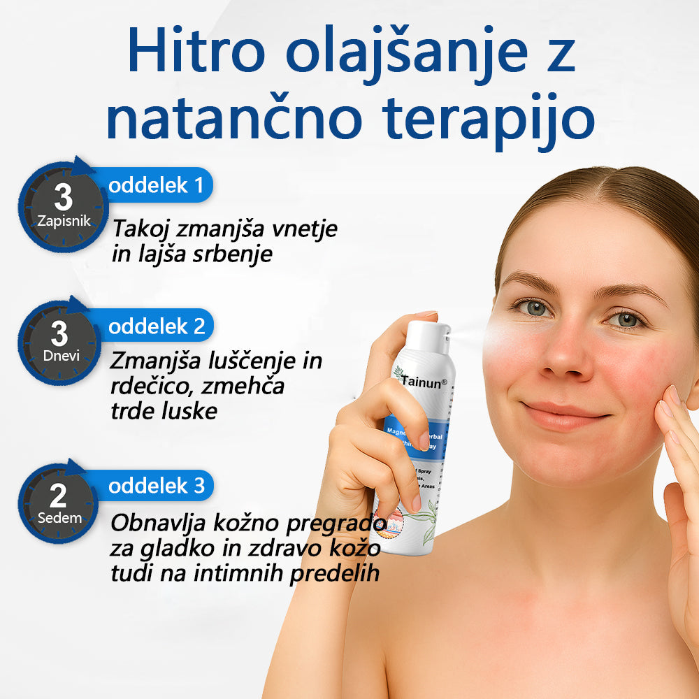Tainun® Magnezijev zeliščni sprej ✅ CE certifikat – za zdravljenje luskavice (lajšanje luskavice in ekcemov, izboljšanje bakterijskih okužb genitalnega območja, zdravljenje aken in bradavic, lajšanje bolečin v sklepih in nevropatskih bolečin)